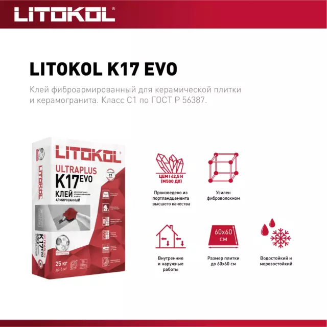 Клей для плитки Litokol K17 25 кг — изображение 4