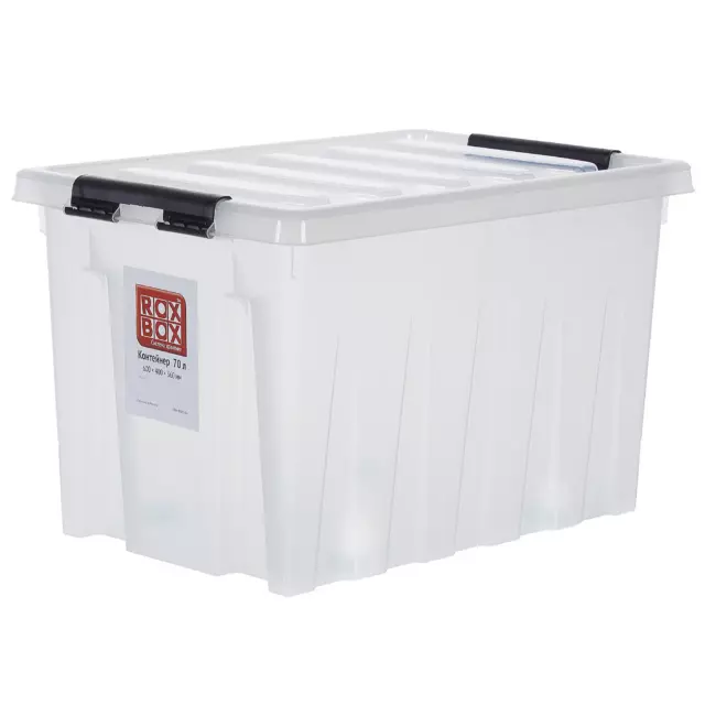 Контейнер Rox Box 58x39x35 см 70 л пластик с крышкой и роликами цвет прозрачный — изображение 2