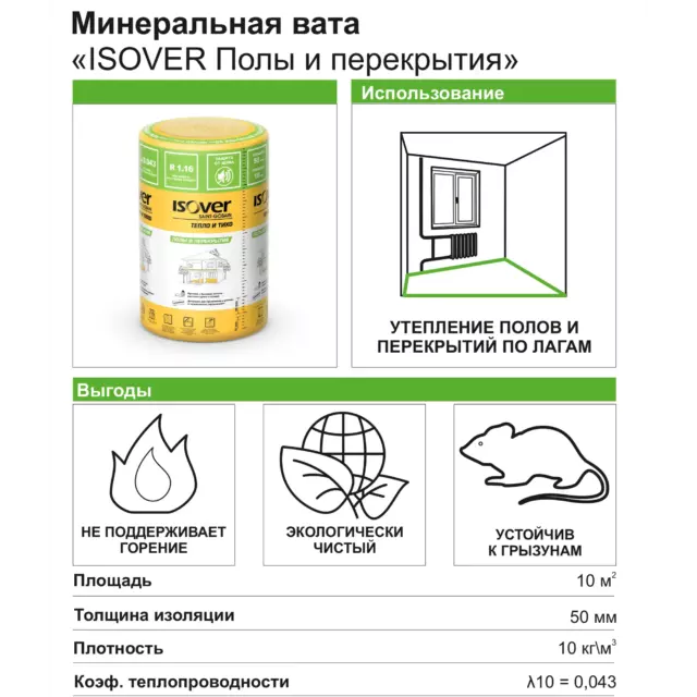 Утеплитель Isover Полы и перекрытия 50 мм 10м2 — изображение 3