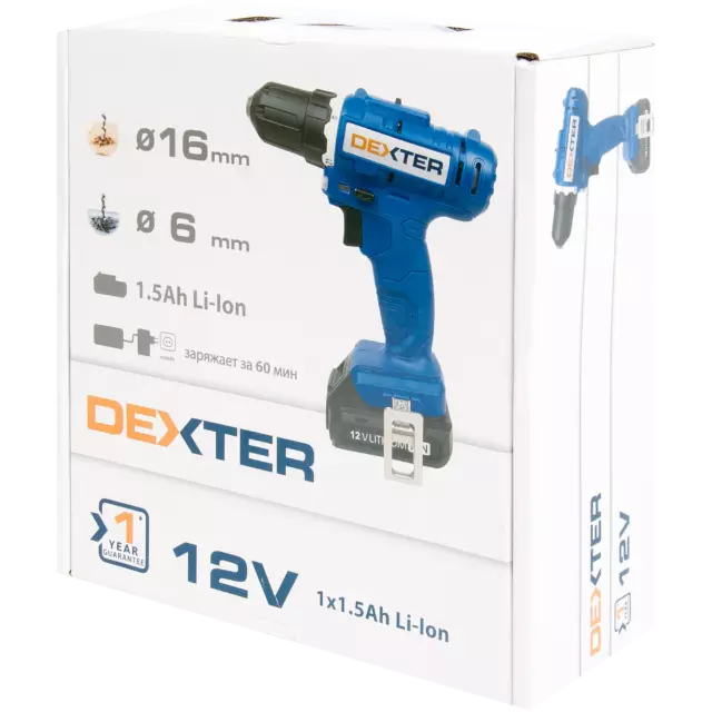 Дрель аккумуляторная Dexter ML-CD92-120S, 12 В Li-ion 1.5 Ач — изображение 6