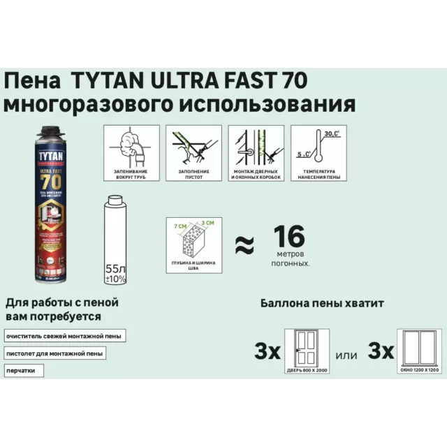 Пена монтажная профессиональная Tytan Ultra Fast 70 летняя 870 мл — изображение 7
