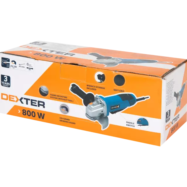 УШМ сетевая Dexter 800AG2-125.5, 800 Вт, 115/125 мм — изображение 7