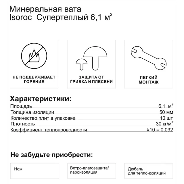 Утеплитель Isoroc Супер Тёплый 50 мм 6.1м2 — изображение 5