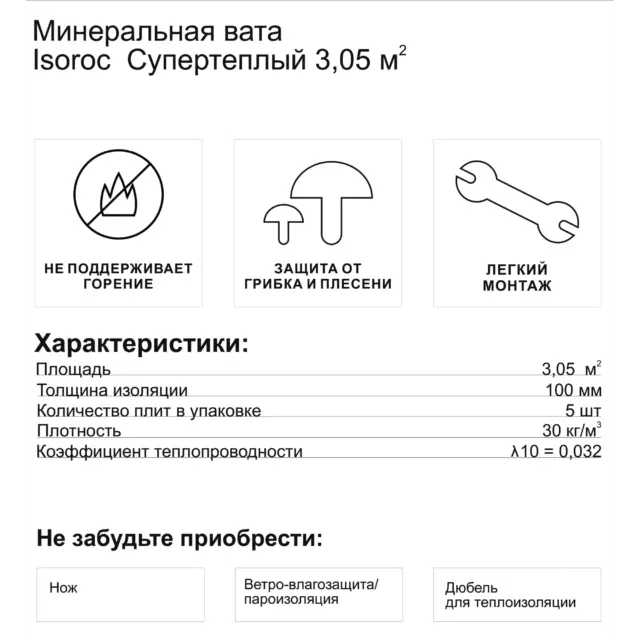 Утеплитель Isoroc Супер Тёплый 100 мм 3.05м2 — изображение 5