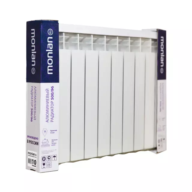 Радиатор секционный Monlan RU Aluminium 500/96 10 секций боковое подключение алюминий белый — изображение 4