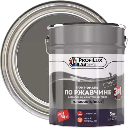 Грунт-эмаль 3 в 1 Profilux DIY гладкая цвет серый 5 кг