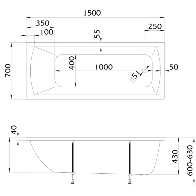 Ванна 100Acryl Ницца акриловая 150x70 см каркас в комплекте — изображение 10