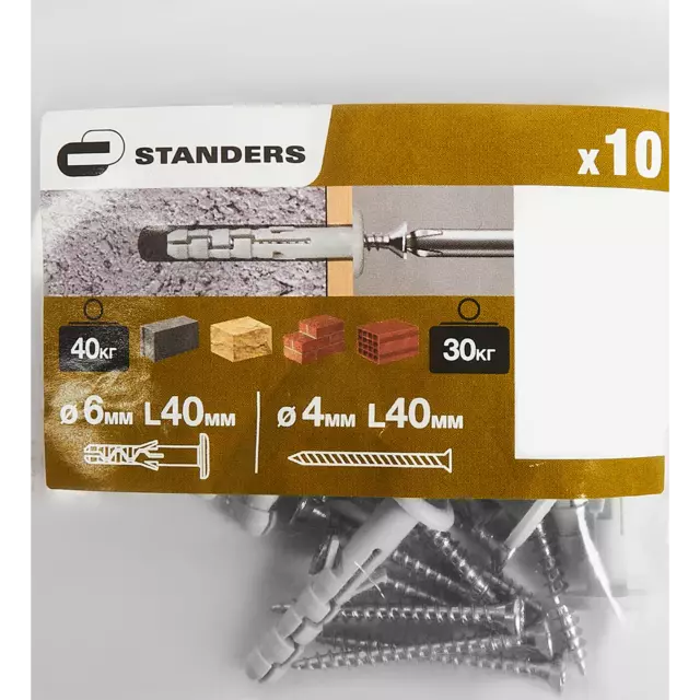 Дюбель с широким фланцем Standers PND 6F 6x40 мм, с шурупом 4x40 мм, нейлон, 10 шт. — изображение 6