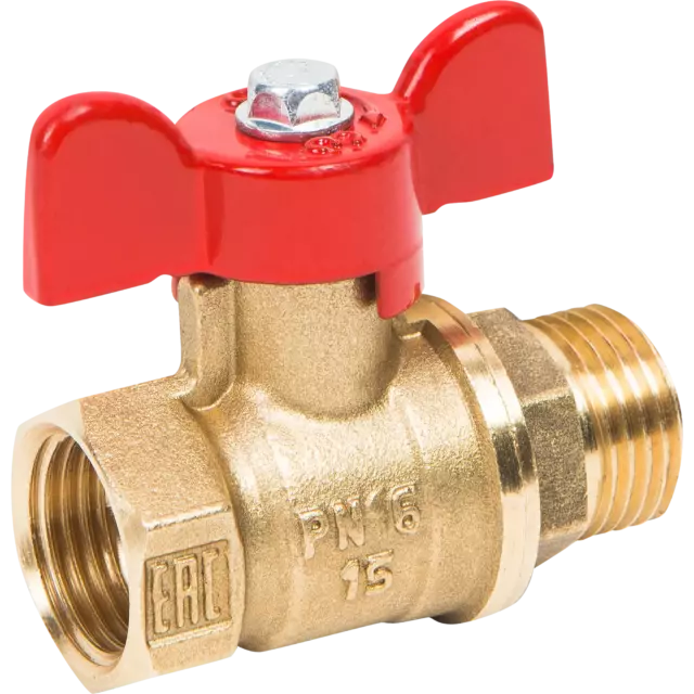 Кран шаровой прямой Valfex VF.218.LB1.012 DN15 PN24 1/2' ВР/НР ручка бабочка латунь