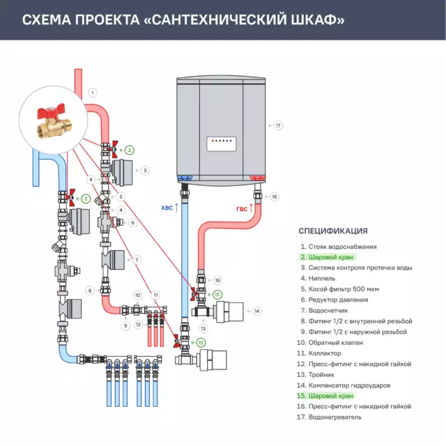 Кран шаровой прямой Valfex VF.218.LB1.012 DN15 PN24 1/2' ВР/НР ручка бабочка латунь — изображение 5