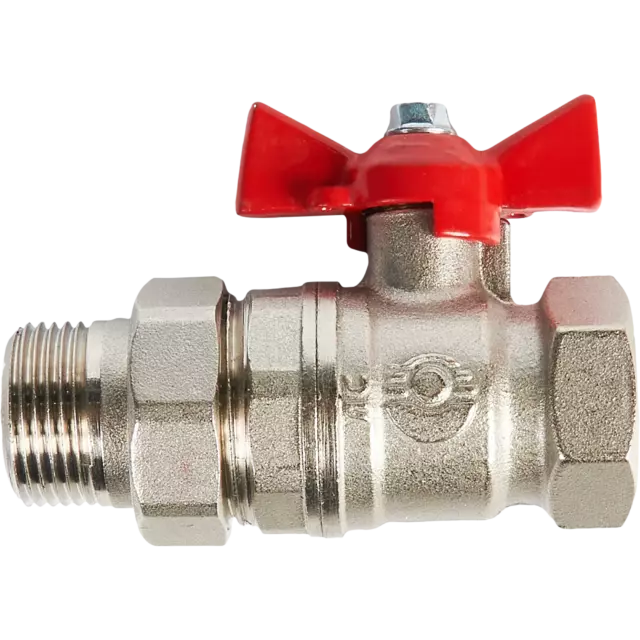 Кран шаровой с американкой прямой Valfex DN20 PN24 3/4' ВР/НР ручка бабочка латунь — изображение 2