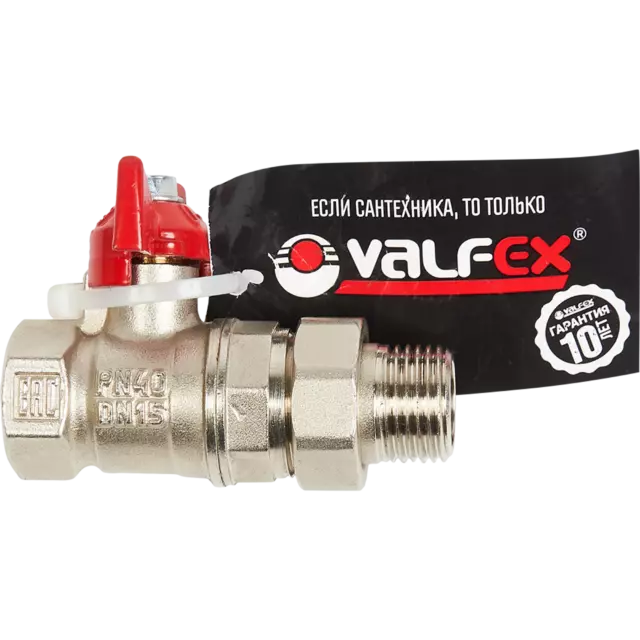 Кран шаровой с американкой прямой Valfex DN15 PN24 1/2' ВР/НР ручка бабочка латунь — изображение 3