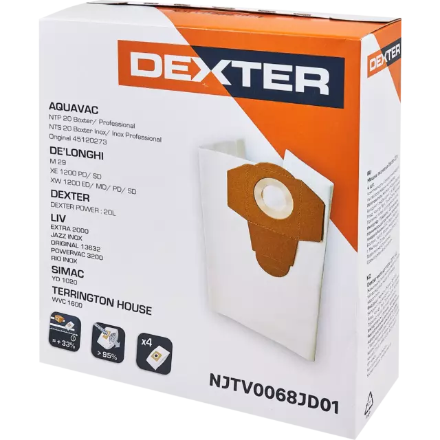Мешки тканевые для пылесоса Dexter NJTV0068JD01 20 л, 4 шт. — изображение 3