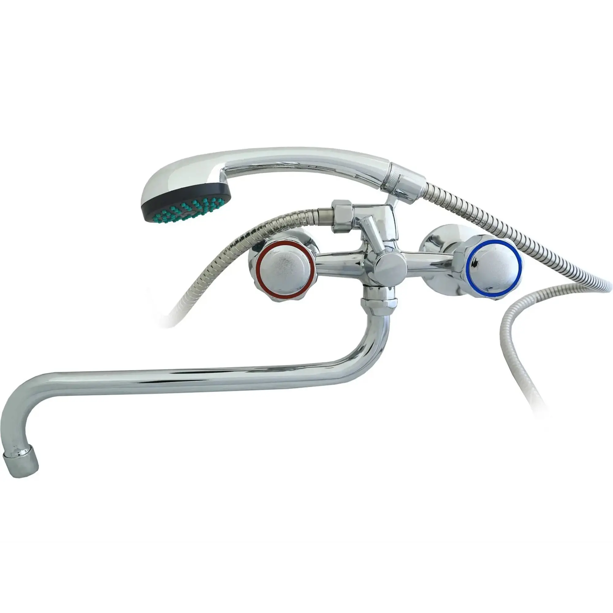 Смеситель для ванны Молот Лидия двухвентильный универсальный с лейкой и шлангом цвет хром