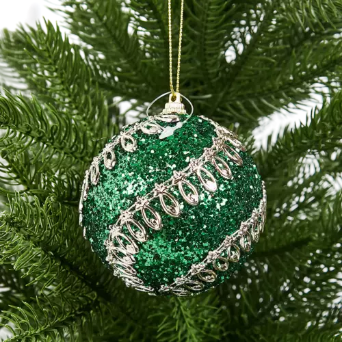 Елочное украшение Шар с узором из блесток Christmas ø8 см цвет зеленый