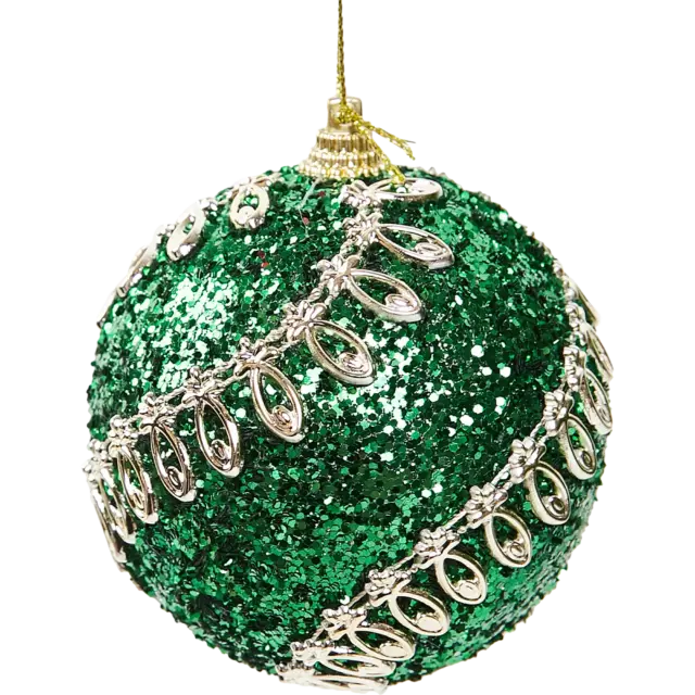 Елочное украшение Шар с узором из блесток Christmas ø8 см цвет зеленый — изображение 2