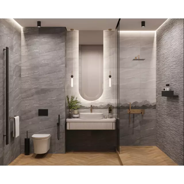 Плитка настенная Gracia Ceramica Fog 25x60 см 1.2 м² матовая с sugar эффектом цвет серый — изображение 4