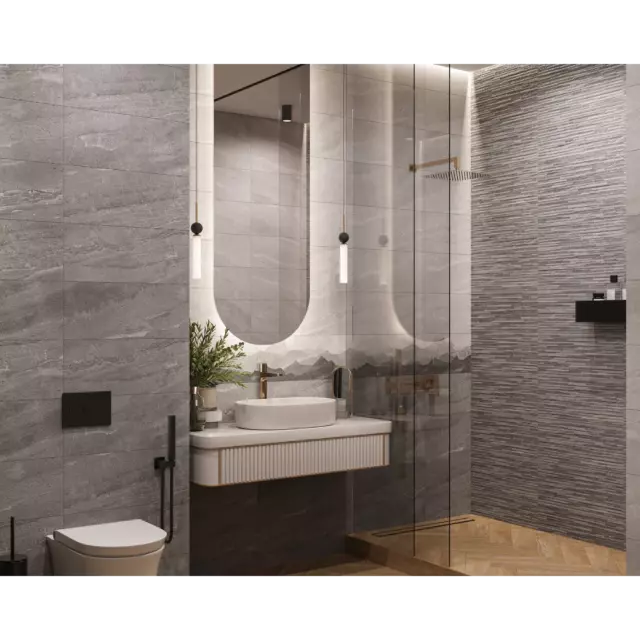 Плитка настенная Gracia Ceramica Fog 25x60 см 1.2 м² матовая с sugar эффектом цвет темно-серый — изображение 4