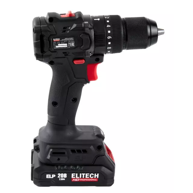 Дрель-шуруповерт аккумуляторная Elitech HD CD20ISL2, 20 В Li-ion 2x2 Ач — изображение 6