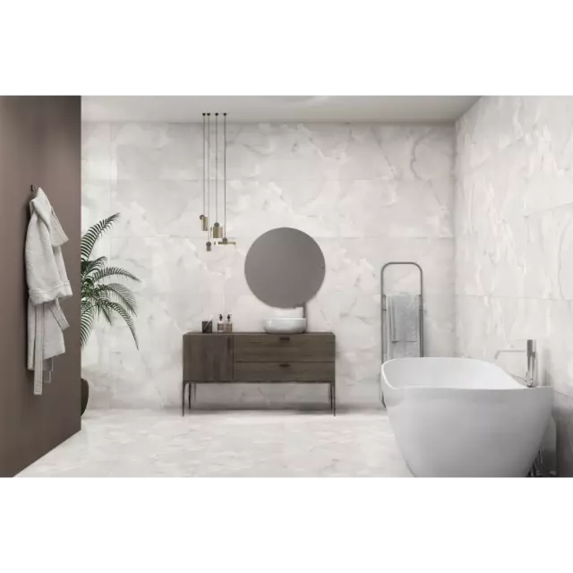 Глазурованный керамогранит Arcadia Ceramica Onyx White Cloud 60x120 см 1.44 м² глянцевый цвет светло-серый — изображение 6
