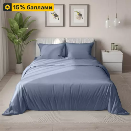 Комплект постельного белья 410 евро полисатин темно-синий