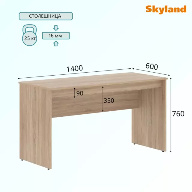Стол письменный Skyland 140x76x60 см ЛДСП цвет дуб сонома — изображение 2