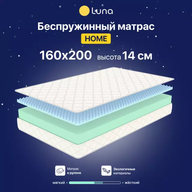Матрас ортопедический Luna Inc Home 160x200 см беспружинный, двуспальный — изображение 11