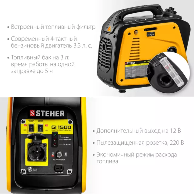 Генератор бензиновый Steher GI-1500 1.2 кВт — изображение 9