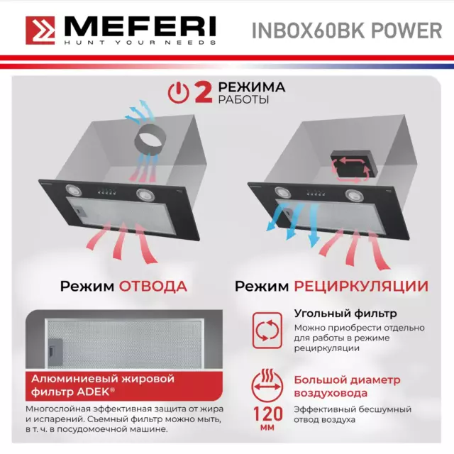 Встраиваемая вытяжка Meferi Inbox60BK Power 60 см цвет черный — изображение 4