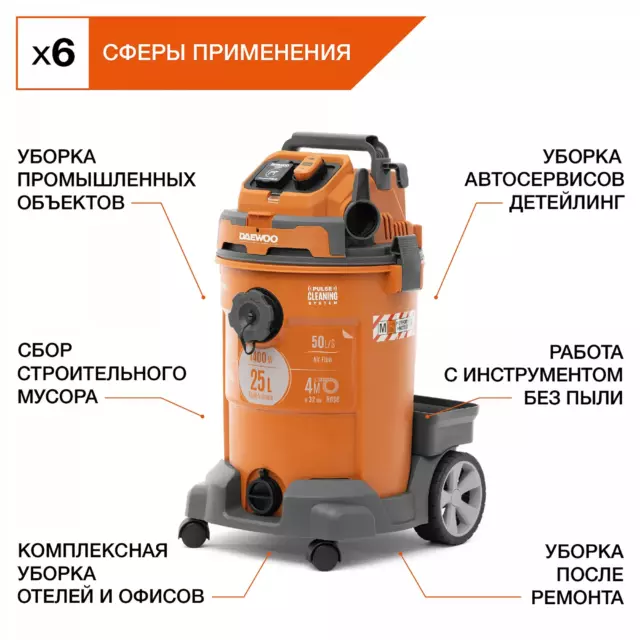 Пылесос строительный Daewoo DAVC 2500SD, 1400 Вт, 25 л — изображение 3