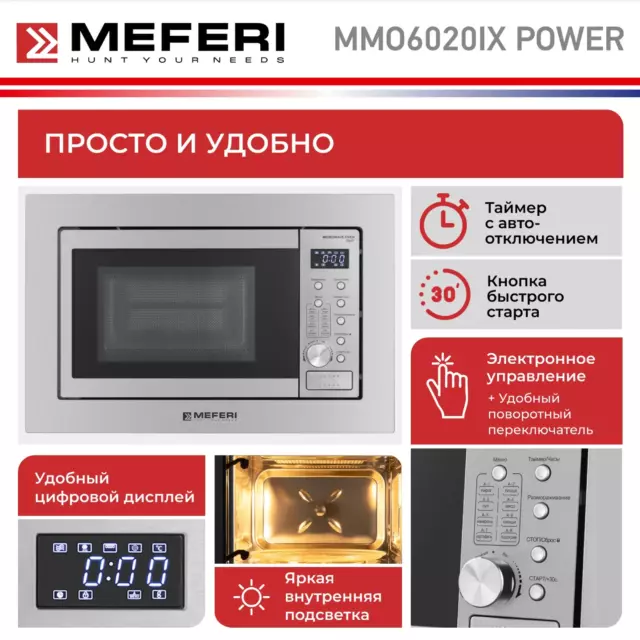 Встраиваемая микроволновая печь Meferi MMO6020IX POWER 20 л 60x35x39 см цвет серебристый — изображение 3