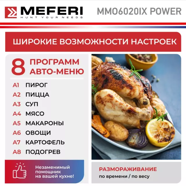 Встраиваемая микроволновая печь Meferi MMO6020IX POWER 20 л 60x35x39 см цвет серебристый — изображение 4