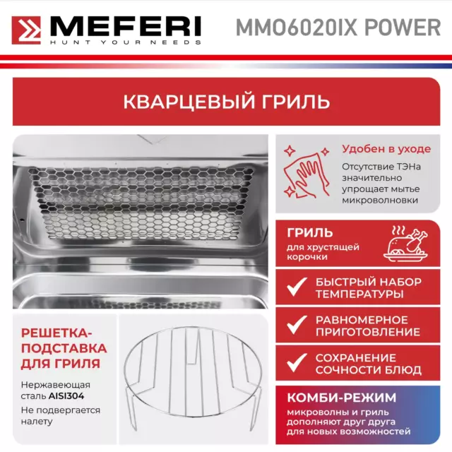 Встраиваемая микроволновая печь Meferi MMO6020IX POWER 20 л 60x35x39 см цвет серебристый — изображение 5