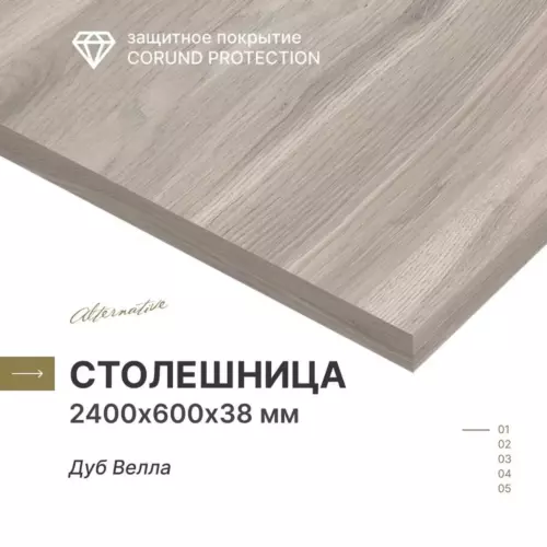 Столешница Alternative с кромкой 240x60x3.8 см с 4-х сторон водостойкие плиты ДСП цвет бежевый