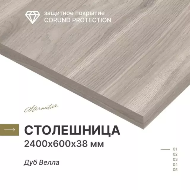 Столешница Alternative с кромкой 240x60x3.8 см с 4-х сторон водостойкие плиты ДСП цвет бежевый