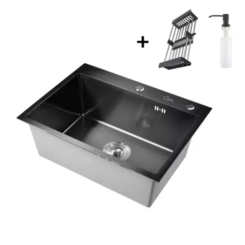 Мойка для кухни врезная с дозатором Glyph Gl36050B с сушилкой 50x60 см глубина чаши 20 см нержавеющая сталь цвет графит