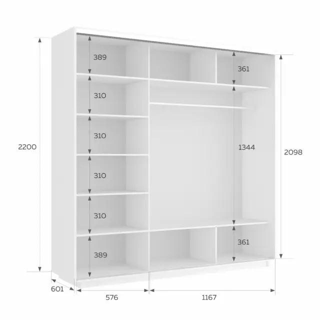 Шкаф-купе Мебельная Компания Е1 3 дверный 220x180x60 см зеркала 9 полок ЛДСП цвет белый — изображение 5