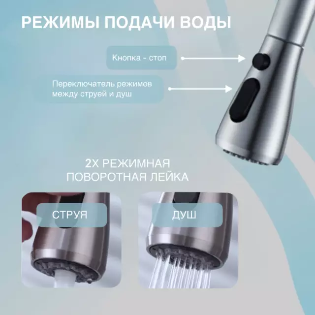 Смеситель для кухни с выдвижным изливом и режимом душ Shimizu High-pull smz 1006565 — изображение 8
